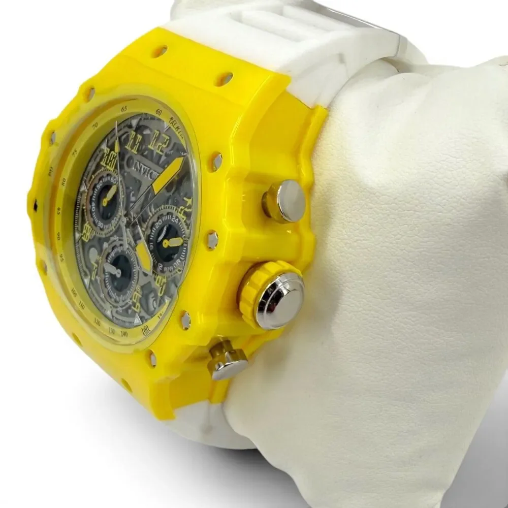 NEW Invicta Racing Men's Vaulthan Watch Skeleton Dial 44mm Yellow/White 69686